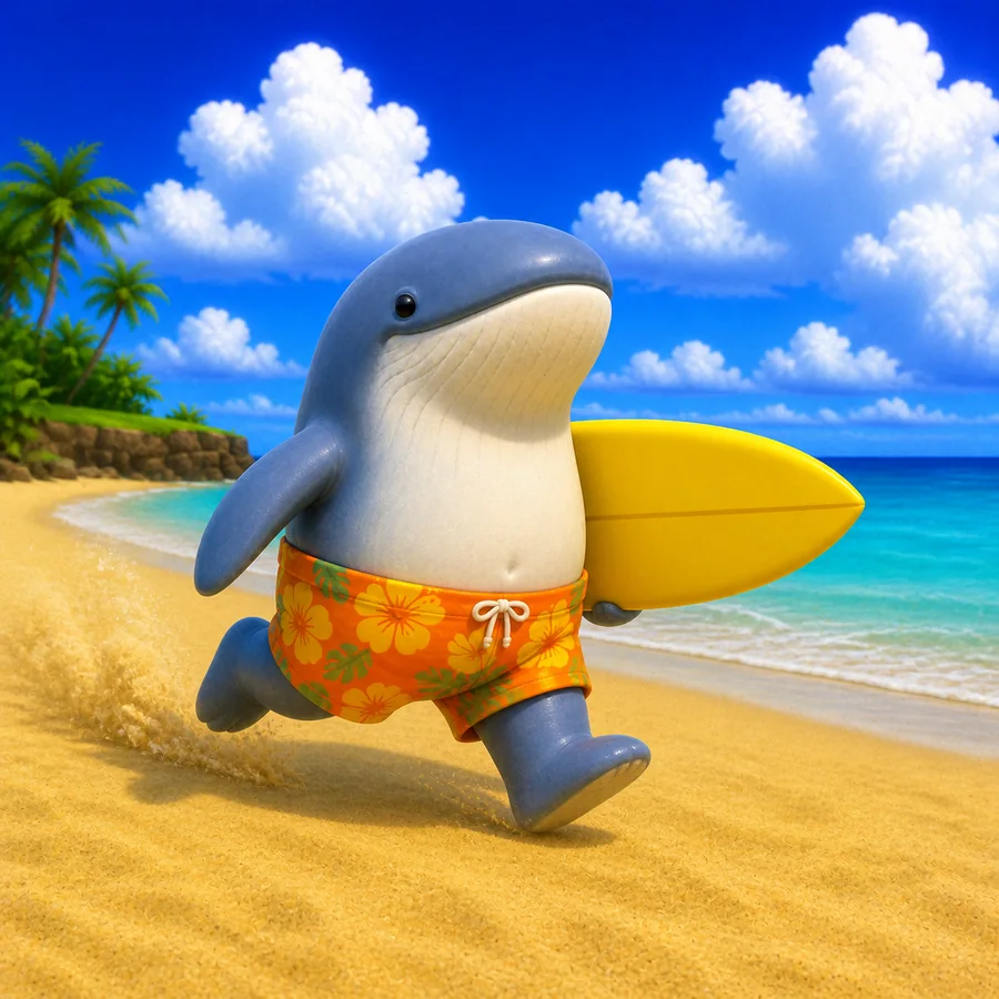 wale running to the surf with a yellow board